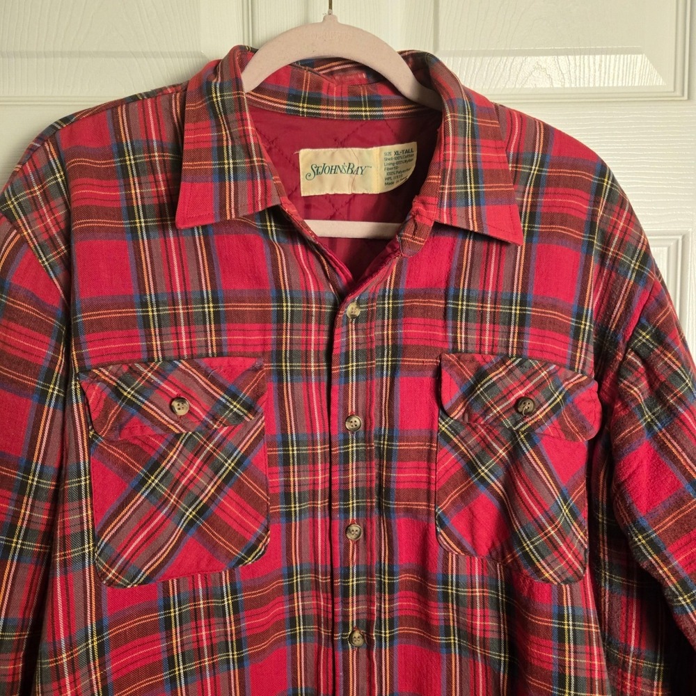 Vintage Lined Cotton Red‎ Plaid Flannel Shacket Size XL Thrashed Grunge - Picture 2 of 8